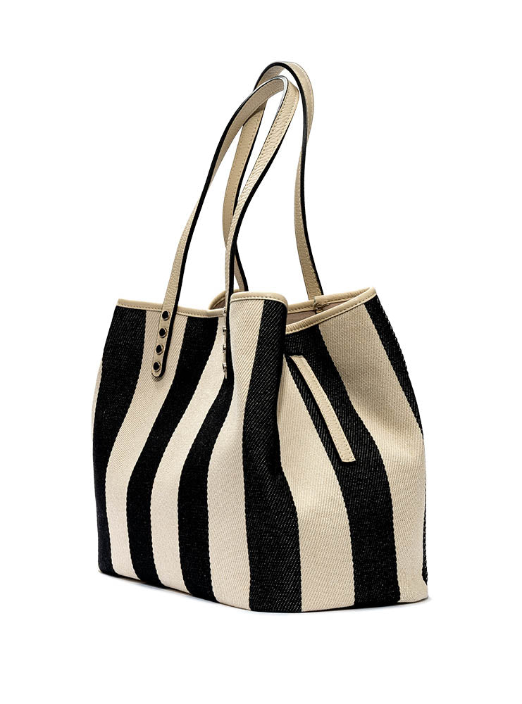 Shopper Kim in Schwarz/Beige gestreift