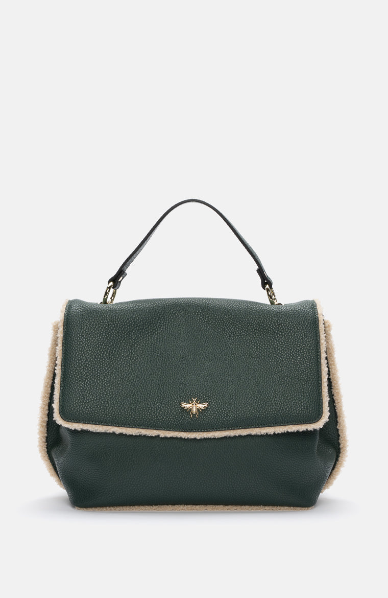 LEATHER FLAP BAG in Black/Sand