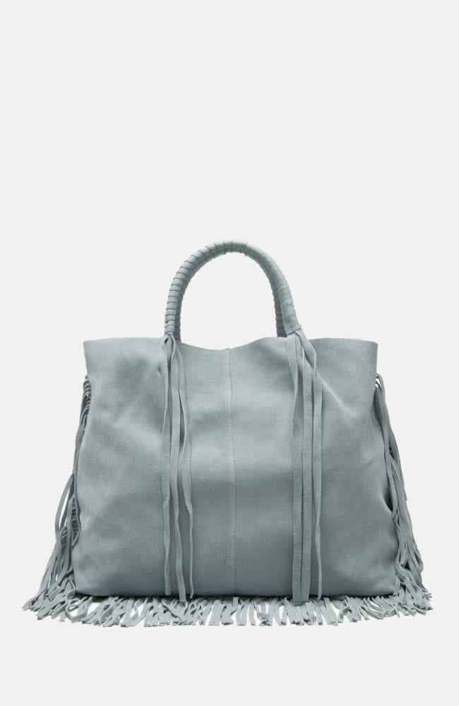 Velour Leder Shopper in Blau