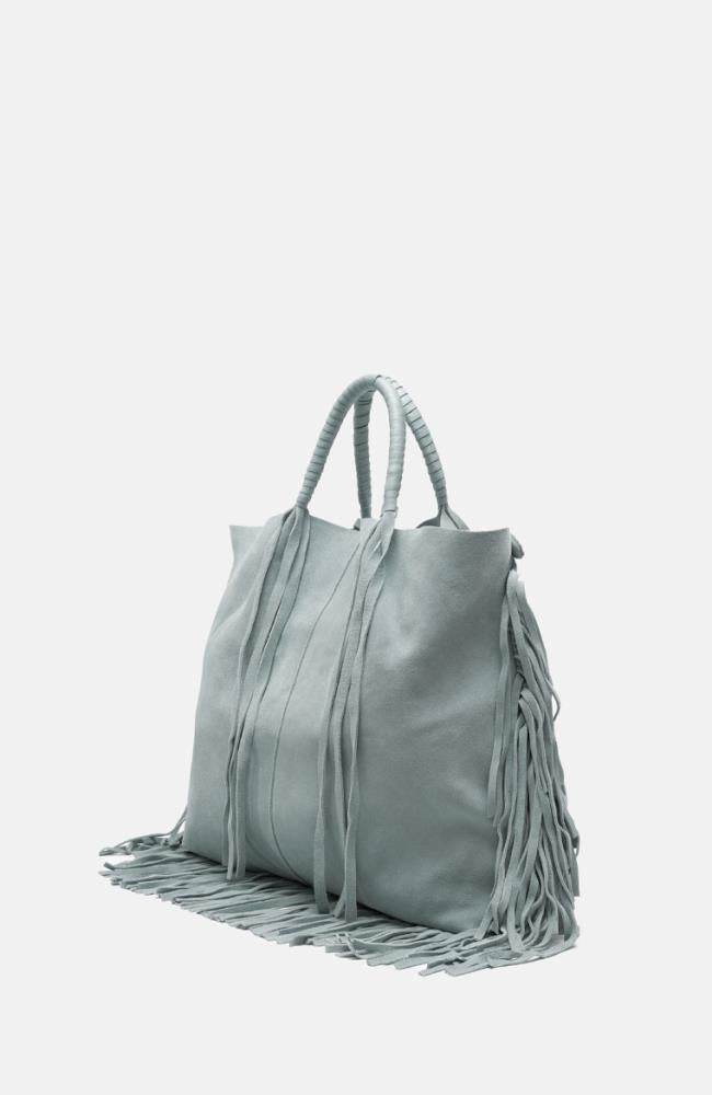 Velour Leder Shopper in Blau